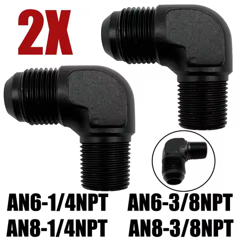 2X 6AN 8AN 90 Degree Male To 1/4" 3/8" NPT Flare Adapter Fuel Line Hose Fitting Male to NPT 90° Thre