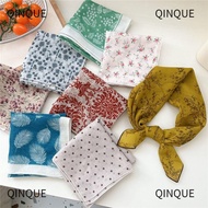 QINJUE Silk Hair Scarf - Trendy Flower Pattern Bandana, 58x58cm, Dual-Sided Gift Option