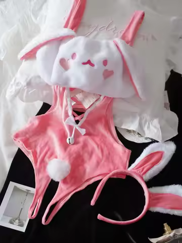 Adorable and Cute Underwear Bunny Jumpasuit Girl Cosplay Anime Cartoon Rabbit Ears Maid Pajamas Temp