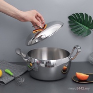 New Household Wholesale 24cm Double Ear Uncoated Soup Pot Gift Drum Shape 304 Stainless Steel Pot No