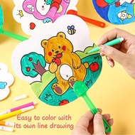 20Pcs Kids DIY Fan Art Craft Toys Kids Learning Painting Hand Fan Coloring Cartoon Hand Fan Warna Ka