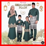 Dhia Cotton Plain Sulam Emerald Green Kurung Moden Riau Mini Budak Baju Melayu Dewasa Kanak-kanak