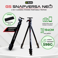 GS SnapVersa Neo 2 in 1 Ergonomic Tripod for Camera & Phone – Eye-Level 154cm Height with Dual Hot S