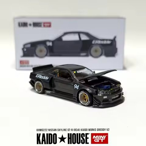 Mini GT x Kaido House 1:64 Nissan Skyline GT-R R34 Kaido Works Greddy V2 Full Carbon Diecast Car Mod