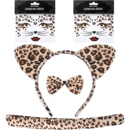 Janinka Cheetah Costume Set Dalmatian Dog Ears Headband Cheetah Leopard Cat Tail Bow Tie Face Sticke