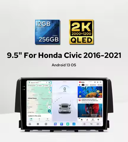Premium 9.5"Car Stereo Radio For Honda Civic 2016-2021 Multimedia Player 12GB+256GB 2K QLED CarPlay&