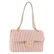 香奈兒 (CHANEL) 大號絎縫鏈條肩背包 粉紅金色雙C標誌帆布包 正品 185745SAV