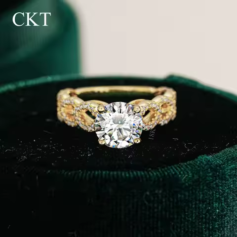 CKT Classic Four-claw Group Ring for Women 18K Gold 2ct D Color Moissanite Proposal Diamond Rings We