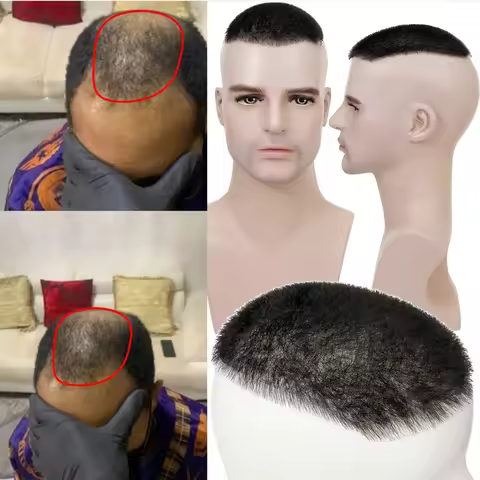 18*13Cm PU Base Buzz Cut Human Natural Hair Toupee for Men Thin Skin Human Hair Pieces Mens Full PU 