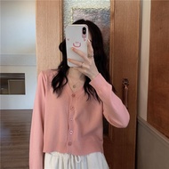Áo Cardigan Croptop Áo Cardigan Len Nữ Hàn Quốc Cổ Tim 5 Khuy Chất Len Mềm Mịn