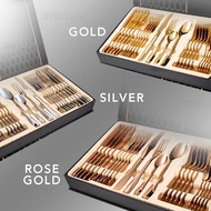 💖Stainless Steel Rose Gold 24 Piece Cutlery Set Knife Fork Spoon Tea Spoon Beautiful  READY STOCK