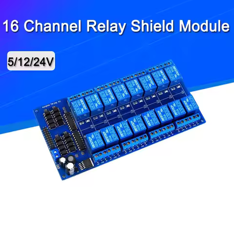 16 Channel Relay Shield Module DC 5V 12V 24V with Optocoupler LM2576 Microcontrollers Interface Powe