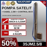 MAXPUMP Pompa Sumersible 3 inch 033hp Sibel Satelit Full Tembaga + Kabel 1.5 Meter Pompa Sumur Bor
