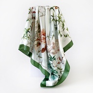 T Trendy All-Match Floral Printing 90cm Silk Scarf Ladies Shawl Simulation Silk Headscarf Large Squa