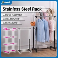 Jimart Cloth Drying Rack Stainless Steel Laundry Hanging Cloth Double Pole Ampaian Baju Penyidai Penyangkut Beroda