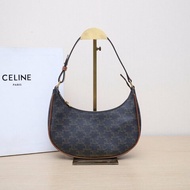 CELINE AVA豌豆包腋下包中號凱旋門印花褐色PVC金扣肩背包