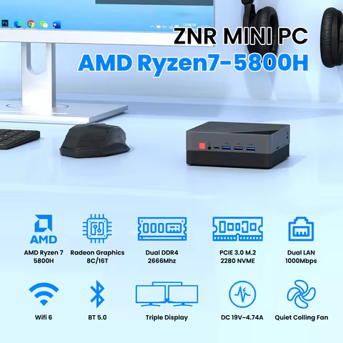 ZXIPC AMD Ryzen5 5625U R7-7530 5800H Gaming Mini PC Computer Gaming Pocket Dual LAN WIFI6 BT 5.2 NUC