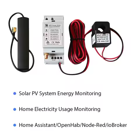 Bi-Directional Single Phase WiFi Energy Meter,mqtt,150A,Din Rail,Home-Assistant,openHAB,Zabbix,Solar