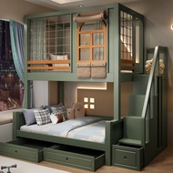 Solid Wood Kids Bunk Bed With Slide Children Loft Bed Mother Child Bed For Boys Girls Bedroom