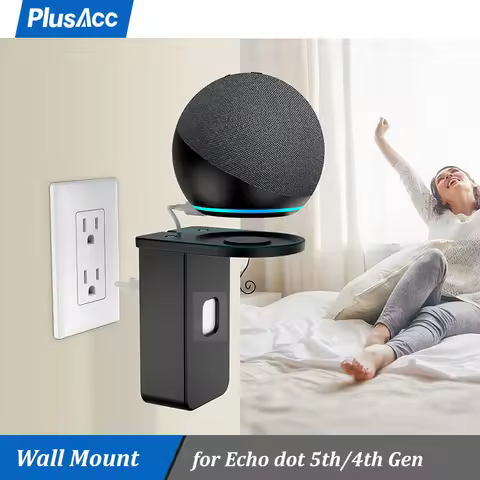 PlusAcc Outlet Wall Mount for Alexa Echo Dot Max 5th 4th Gen Echo Pop Space-Saving Accessories Built