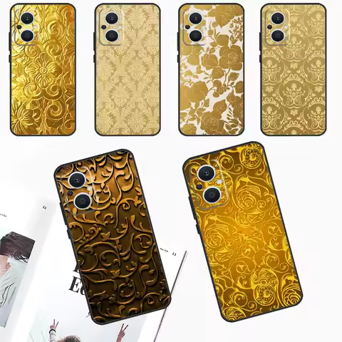 Gold Floral Pattern Case For OPPO Reno 10 Pro 4Z 5Z 8T 4 5 6 7 8 Lite OPPO Find X5 X6 Pro X2 Neo X3 