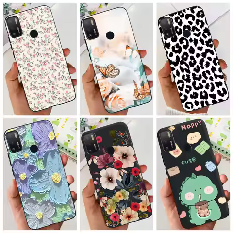 For Tecno Spark 5 Pro Case on Tecno Spark5 Phone Case Fashion Flowers Black TPU Painted Cover For Te