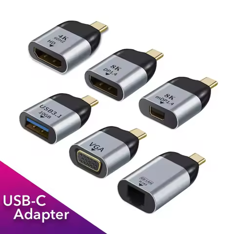 USB C To DP/Mini DP/VGA/RJ45/HDMI-compatible Adapter USB Type C 8K/4K/1080P Video 1000Mbps Lan Ether