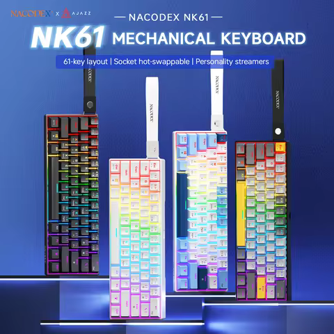 AJAZZ NK61 Mechanical Wired Gaming Keyboard RGB Lighting Effects Supports Hot-Swappable 61 Keys Mech
