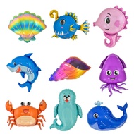 NSITOT Lantern Fish/Sea Snail/Seahorse Ocean Animal Aluminum Foil Balloon Cartoon Octopus/Shark/Crab/Whale/Shell/Sea Lion Kids Birthday Party Decoration Kid Toys Inflatable Baby Shower Supplies Baby Shower