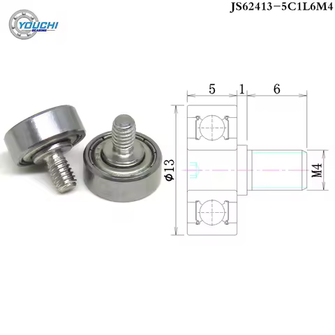 10pcs OD 13 mm 624RS Bolt Bearing Rollers With M4 Thread JS62413-5C1L6M4 M4x6 mm Drawer Pulley Slidi