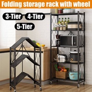 5 Layer Kitchen Shelf folding multi layer pot rack / microwave oven storage rack with wheels movable