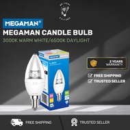 MEGAMAN E14/E27 5W LED CANDLE BULB (DIMMABLE/ NON DIMMABLE) | 3000K WARM WHITE , 6500K DAYLIGHT LED 