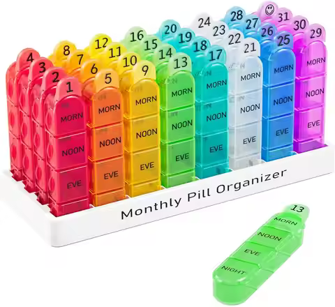 Labelife Monthly Pill Organizer 4 Times a Day, 30 Day Pill Organizer with Daily Pill Box Organizer, 