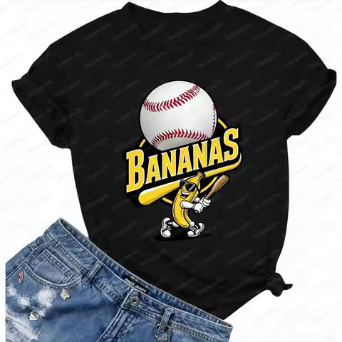 Fashion Summer Short Sleeve Women T-Shirt Banana Pattern Baseball Shirt Casual Baseball Player Team 