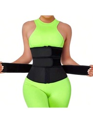 1入組女性運動腰帶，性感黑色拉鍊和扣環設計的2合1塑身腰封，腹部彈性腰部運動器，女性健身腰帶