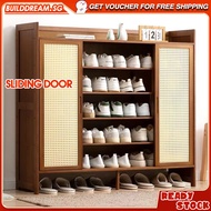 Sliding Door Shoe Cabinet with Home Entrance Bamboo Shoes Storage Cabinet Shoe Shoe Rack Shelf