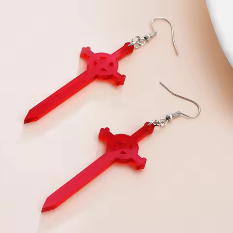 Adventure Time Sword Drop Earrings Cool Red Acrylic Dangle Earring for Anime Fans Cosplay Party Girl