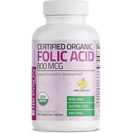 Bronson Organic Folic Acid (Vitamin B9 Folate) 800 mcg Natural Folate from Lemon Peel, 180 Tablets