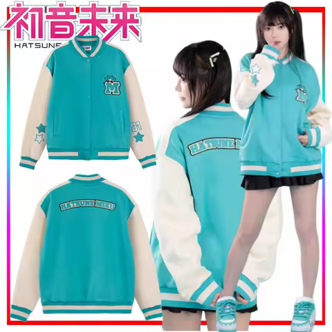 Hatsune Miku Baseball Jacket Hatsune Miku Long Sleeve Coat Casual Fashion Anime Merchandise Comic Co