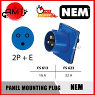 NEM PANEL MOUNT PLUG 2P+E 16A 32A 613 623 IP44