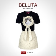 C828 BELLITA Cat Shirt Set Decorated With 3d Woven Fabric Cream Tweed Suitable For Wearing To A Cute