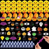 36 Pcs Halloween Pumpkins Candy Eggs with Halloween Toys Glow Ball Party Favors Mini Pumpkin Jars for Trick or Treat Kawaii Squishy Light Bulb Candy Holder Egg Hunting Classroom Game Gift Decorations