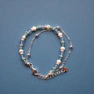 天河石海藍寶淡水珠14KGF手鏈