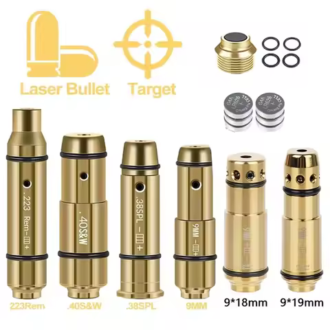 9x19mm Red Dot Laser Training Bullet Bore Sight 9mm/380ACP/40S&W/223Rem 2 in 1 Dual Purpose Pointer 
