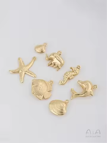 14K Gold Package Marine Biology Series Pendant Dolphin Shell, Sea Star, Elephant Pendant DIY Jewelry