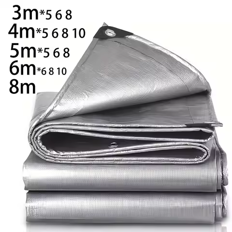 Large Tarp 3mx5 6 8 4x4 5 6 8 10 12 20m 5*5 6x6 Waterproof Tarpaulin Camping Silver Canopy Rain Shad