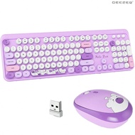 Ergonomic 2.4G Plug And Play Wireless Keyboard And Mouse Combo 104 Keys Coloful Retro Round Keycaps