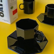 法國/ 1960s Arcoroc Octime 摩登八角系列全黑玻璃中古咖啡杯盤