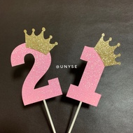 [ Pink ] 21st Happy Birthday Number 2 & 1 Cake Toppers  Flag / Banner Decoration
