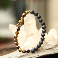 【手環系列】6.6mm 火山岩 綴鑽切虎眼石+純銀手環 (歡迎客製)